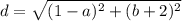 d = \sqrt{(1 - a)^2 + (b + 2)^2}