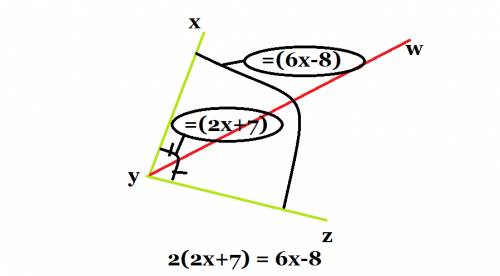 YW bisects <XYZ. m<XYW=(2x+7) and m<XYZ= (6x-8). find the value of the X and the measure of