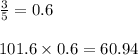  \frac{3}{5}  =0.6 \\  \\ 101.6 \times 0.6 = 60.94