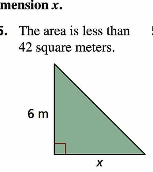 Write an inequality that represents the missing dimension x

.
The area is less than 42 square meter