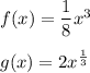 f(x)=\dfrac{1}{8}x^3\\\\g(x)=2x^{\frac{1}{3}}