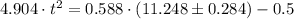 4.904\cdot t^{2} = 0.588\cdot (11.248\pm 0.284)-0.5