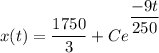 x(t) = \dfrac{1750}{3}+Ce^{^{\dfrac{-9t}{250}}}