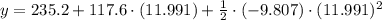y = 235.2+117.6\cdot (11.991)+\frac{1}{2}\cdot (-9.807)\cdot (11.991)^{2}