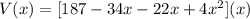 V(x)=[187-34x-22x+4x^2](x)