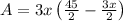 A=3x\left(\frac {45}{2}-\frac{3x}{2}\right)