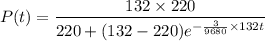 $P(t)= \frac{132 \times 220}{220+(132-220)e^{-\frac{3}{9680} \times132t}}$