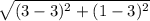 \sqrt{(3-3)^2+(1-3)^2}
