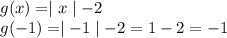 g(x)=\mid x \mid - 2\\g(-1)=\mid -1 \mid - 2 = 1 - 2 = -1
