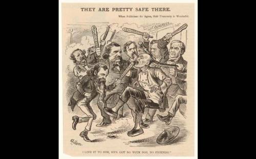 Compare and contrast the three political cartoons from 1870, 1871, and 1882 in this week's modul

(k