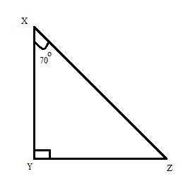 Right triangle XYZ has a right angle at vertex Y and a hypotenuse that measures 24 cm. Angle ZXY mea
