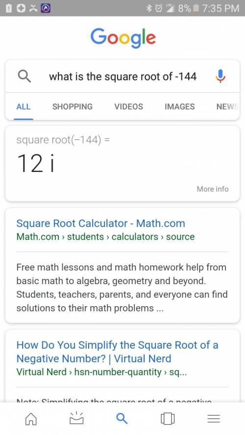 Simplify the number using the imaginary unit i :  square root of -144 a. 12 b. -12 c. 12i d. 144i