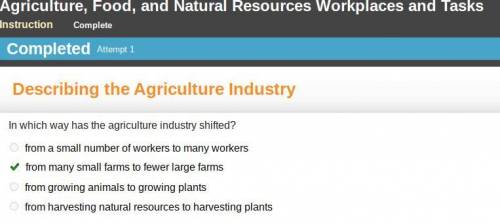 In which way has the agriculture industry shifted?

O from a small number of workers to many workers