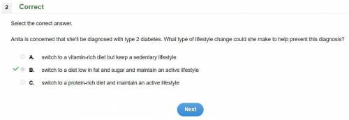 Anita is concerned that she'll be diagnosed with type 2 diabetes. What type of lifestyle change coul