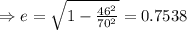 \Rightarrow e=\sqrt{1-\frac{46^2}{70^2}}=0.7538