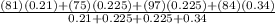 \frac{(81)(0.21)+(75)(0.225)+ (97)(0.225) +(84)(0.34)}{0.21+0.225+0.225+0.34}