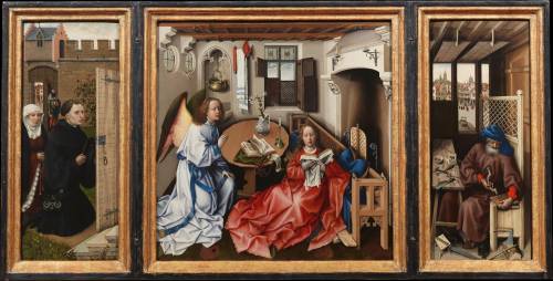 The Merode Altarpiece, pictured above, displays which elements that are typical of Northern Renaissa