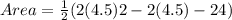 Area = \frac{1}{2}(2(4.5)2 - 2(4.5) - 24)