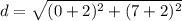 d = \sqrt{(0 +2)^2 + (7 +2)^2}