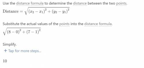 What is the distance between the points (0,1) and (8,7)?