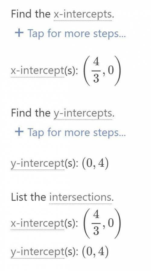 Find the x and y intercept of y=-3x+4