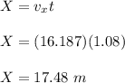 X = v_xt \\\\X = (16.187)(1.08)\\\\X = 17.48 \ m