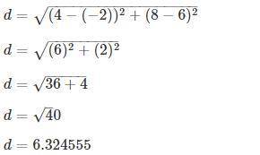Find the distance between (-2,6) ,(4,8)