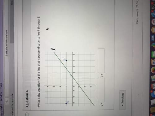 What is the equation for the line that is perpendicular to line f, through e