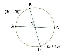 in circle o, ac and bd are diameters. what is mbc?
