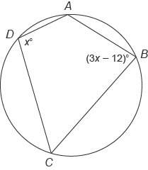 quadrilateral abcd  is inscribed in this circle. what is the measure of angle b?