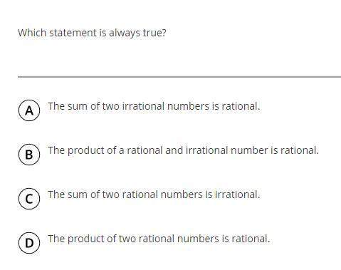 Algebra nation! i cant tell the sum or product of rational and irrational numbers added or multipli