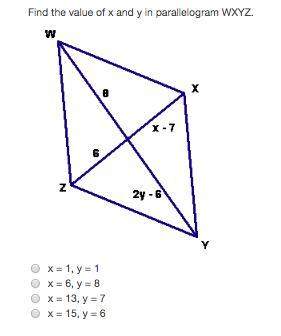 Find the value of x and y in parallelogram wxyz.