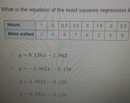 What is the equation of the least square regression line for the data set the answer is y=1.862x -