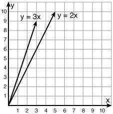 Below are the graphs of the functions y = 2x and y = 3x. what is the same about both lines?
