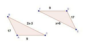 The figure below shows two congruent triangular parks. what equation would you to solve for the sid