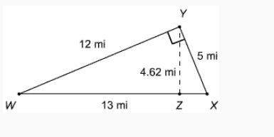 What is the area of triangle w x y?  round your answer to the nearest whole number.