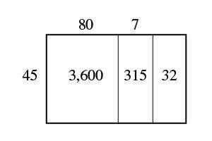 __ ÷ 45 = __ r __ what division problem does this area model represent?