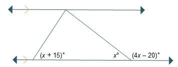 What is the value of x?  a. x = 32 b. x = 36 c. x = 37 d. x = 40