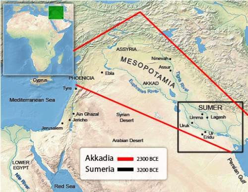 Which of these statements is true based on the map ?  a. the akkadian empire extended to the