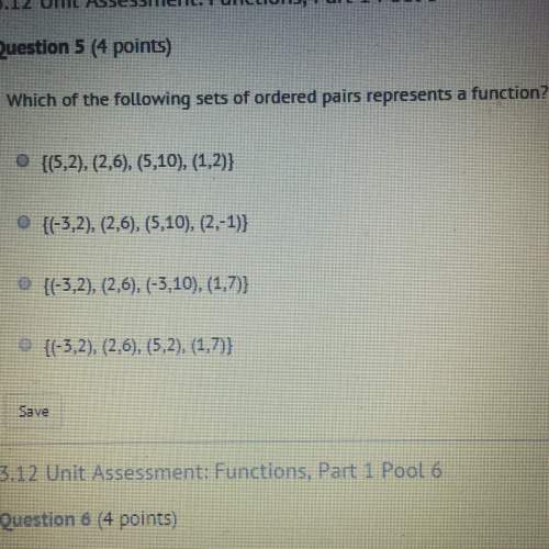 Which of the following sets of ordered pairs represents a function ? (photo included )