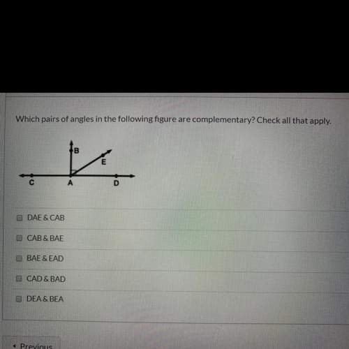 Which pairs of angles in the following figure are complementary? check all that apply.