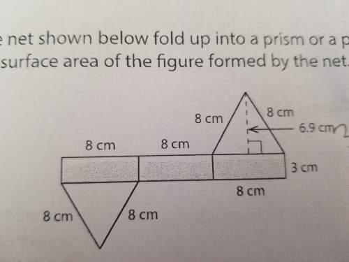 Does the net shown below fold up into a prism or a pyramid? find the surface area of the figure for