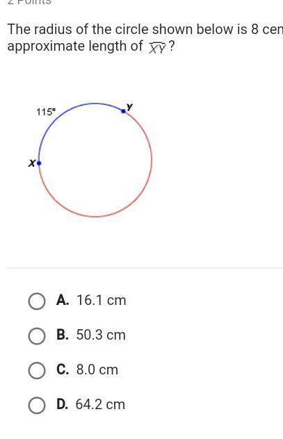 The radius of the circle shown below is 8 centimeters. what is the approximate length of xy ?