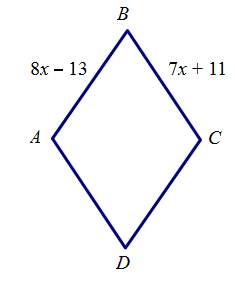 Given that abcd is a rhombus, find x. a.-2 b.2 c.12 d.24