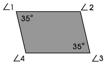 Look at the parallelogram below. ð1 and ð3 are each 35°. what is the measurement of ð2?