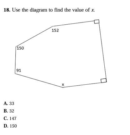 Use the diagram to find the value of x ( )a. 33b. 32c. 147
