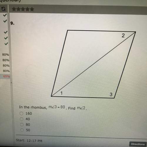 In the rhombus, m&lt; 3=80. find m&lt; 2