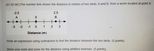 The number line shows the distance in meters of two birds, a and b, fron a worm located at point x
