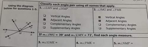 Classify each angle pair using all the names that apply using the diagram on the left , answering 1