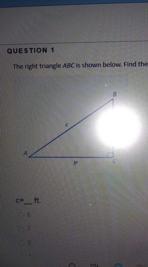 The right triangle abc is shown below. find the missing side by using the pythagorean theorem,if a=6